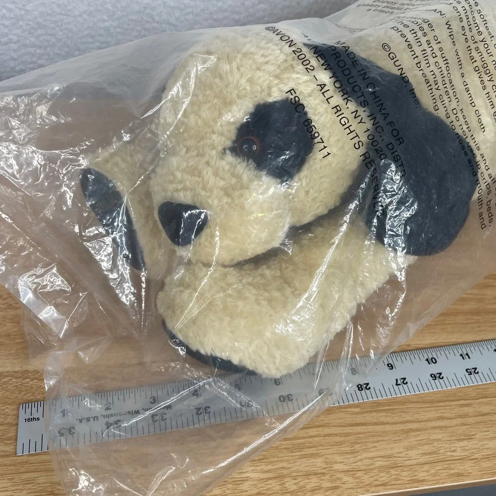 GUND Peanut the Floppy Dog Plush Cream Black Patch Avon 2002 F659711 New